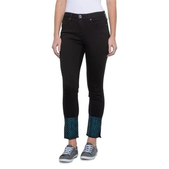 Seven7 Black Denim Jeans with Patterned Cuff Detail, Slim Fit, Cropped Size 10 - Picture 2 of 8